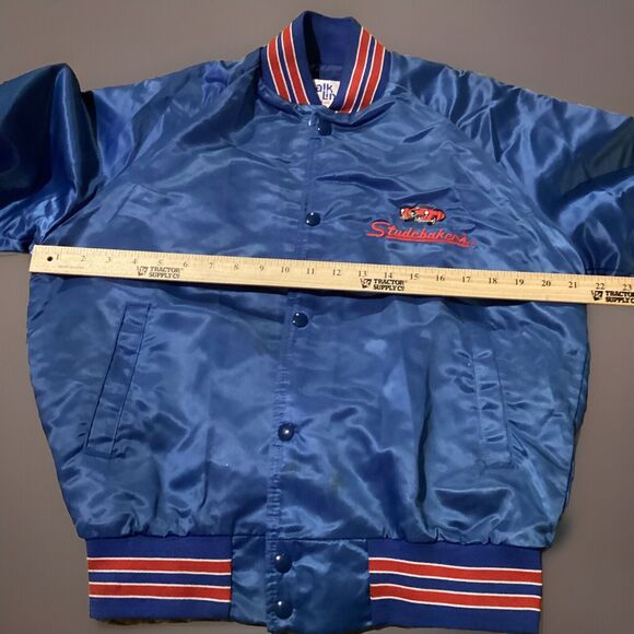 Vintage Chalk Line Studabaker's Atlanta GA Car Blue/Red Satin Jacket Sz Small - Picture 10 of 16
